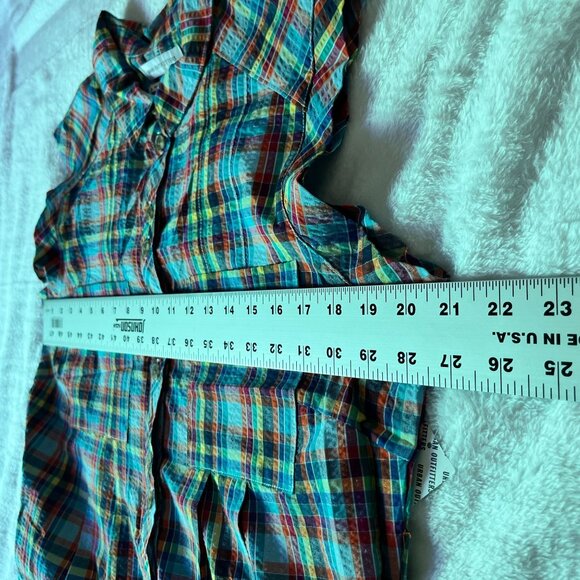 Urban Outfitters Womens Zoey Workwear Romper Medium Short Sleeve Plaid Blue Red - Picture 6 of 11